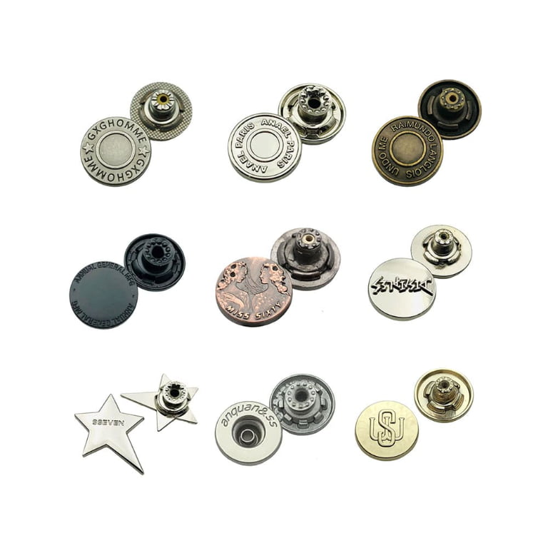 Custom Metal Jeans Buttons & Rivets, Personalized Zinc Alloy Denim Fasteners Metal Tack Buttons, Direct Factory Supply for Clothing Hardware Accessories