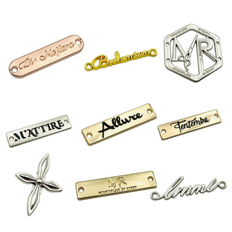 Nickel-free Washable Metal Sew-on Tag, High Quality Engraved Logo Metal Labels for Luxury Garments