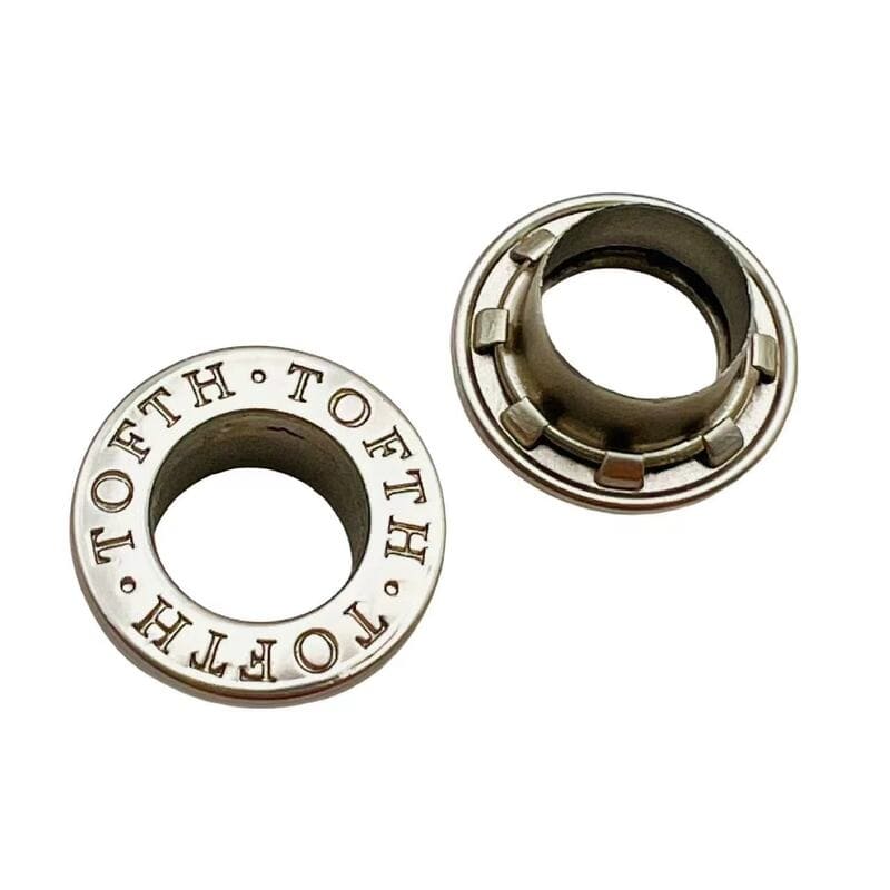 Custom Metal Eyelets with Brand Name Logo, Zinc Alloy & Brass Grommets in Multi-Sizes, Direct Manufacturer Supply Custom Shape Eyelets