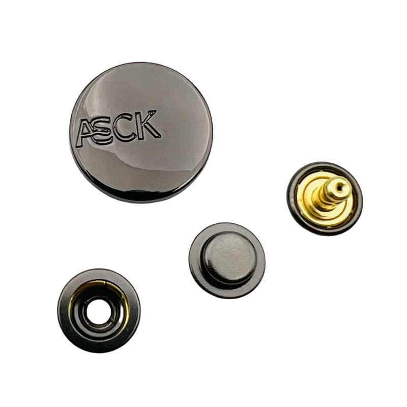 Factory Direct Custom Engraved Logo Press Studs, Bulk Black Gun Metal Snap Buttons and Four Parts Snap Fasteners, Wholesale Manufacturer