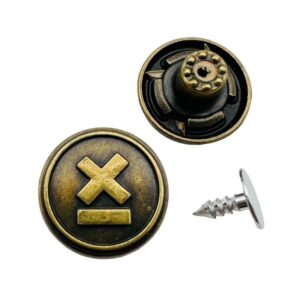 Vintage Metal Fixed Jeans Buttons, Decorative Embossed Branding Tack Buttons, Custom Antique Brass Fasteners for Denim Apparel