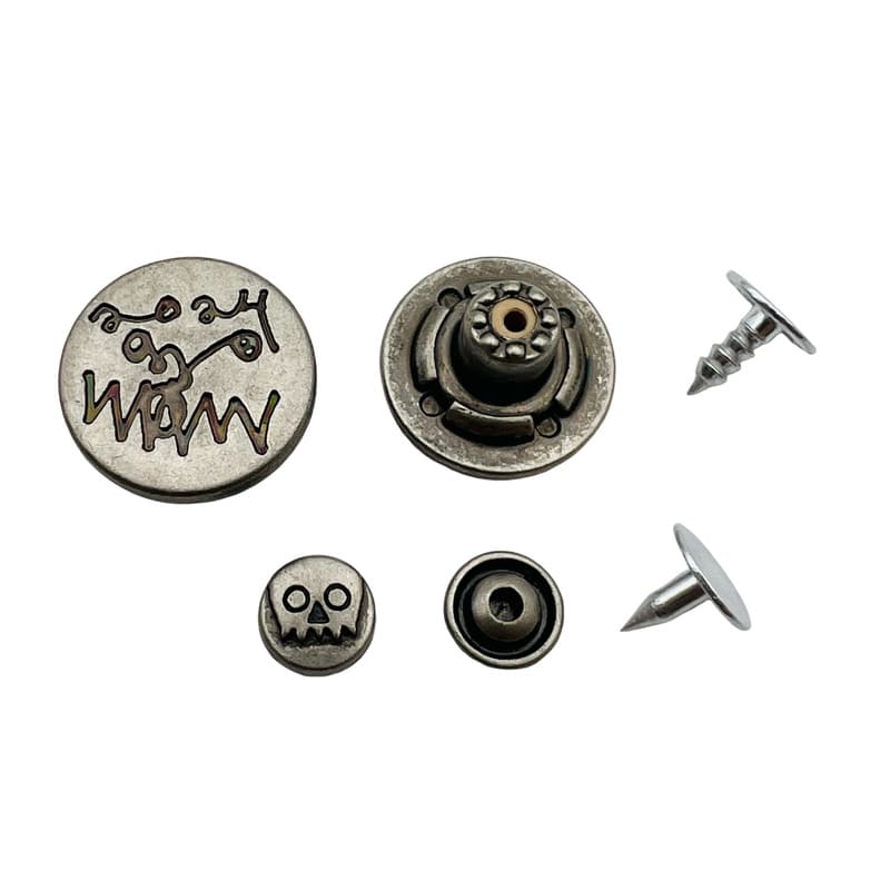 Custom Logo Engraved Antique Silver Metal Jeans Buttons & Rivets, Personalized Zinc Alloy Denim Fasteners Metal Tack Buttons, Direct Factory Supply for Clothing Hardware Accessories