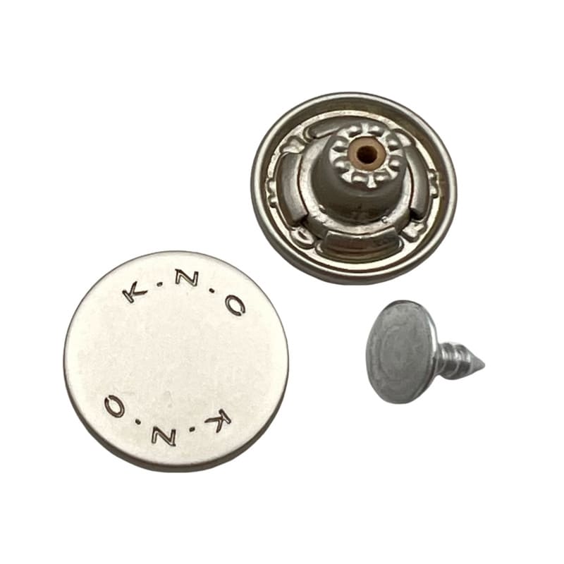 Anti-Rust Brass Zinc Alloy Matt Silver Metal Buttons with Engraved Logo for Jeans, High-Quality Nickel-Free Hardware for Jackets