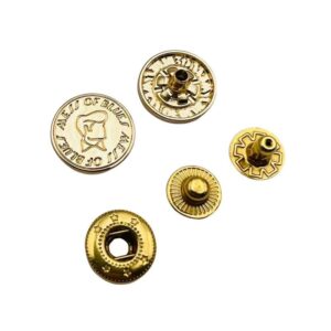 Factory Direct Custom Engraved Logo Press Studs, Bulk Gold Metal Snap Buttons and Four Parts Snap Fasteners, Wholesale Manufacturer