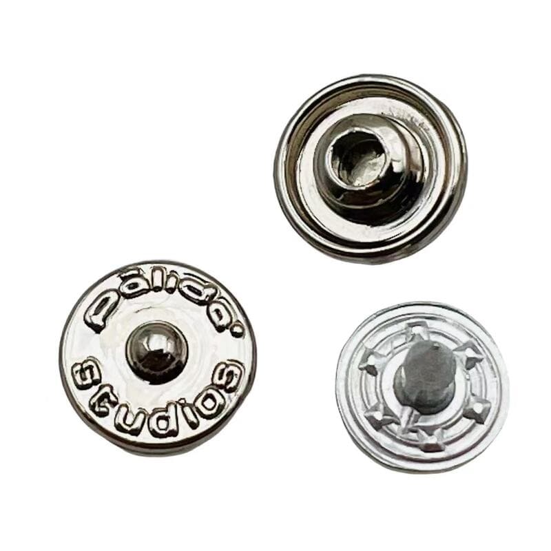 Anti-Rust Brass Zinc Alloy  Embossed Logo Branding Metal Rivet Buttons, High-Quality Nickel-Free Hardware for Denim Jeans