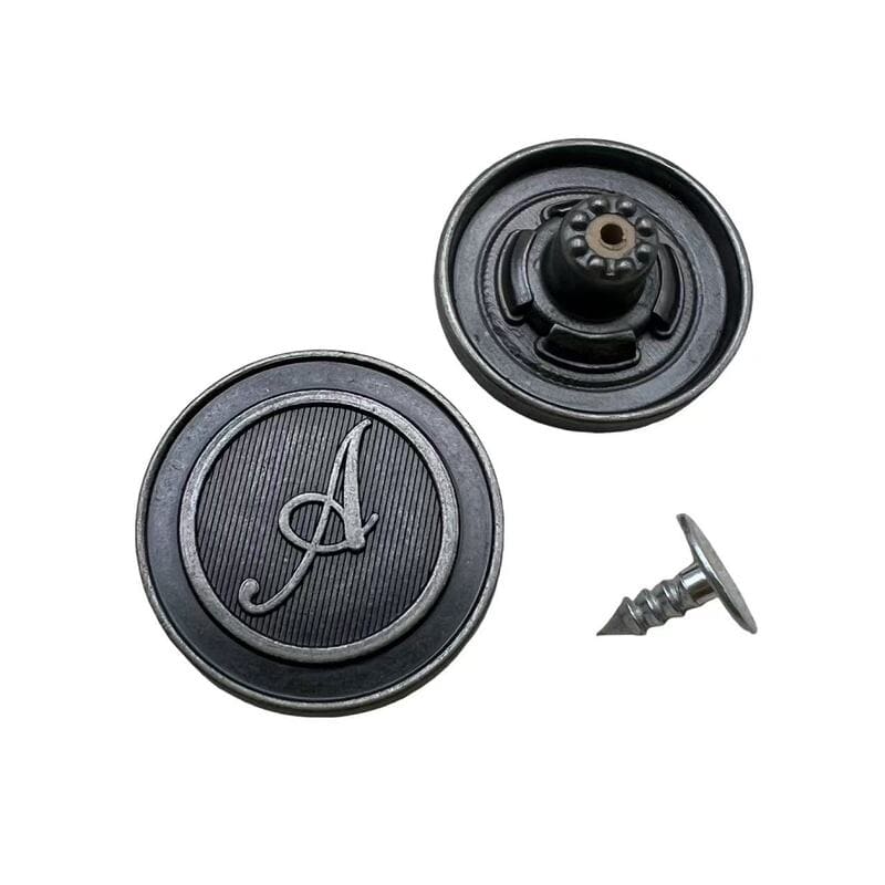 Vintage Metal Fixed Jeans Buttons, Decorative Embossed Branding Tack Buttons, Custom Antique Silver Fasteners for Denim Apparel