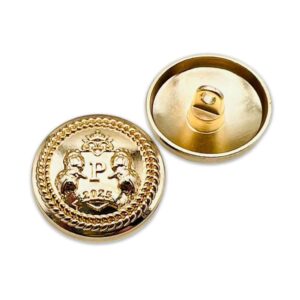 Wholesale Custom Logo Embossed Dome Shape Metal Sew-on Buttons, Zinc Alloy Shank Buttons for Blazers, Factory Direct Bulk Apparel Fasteners