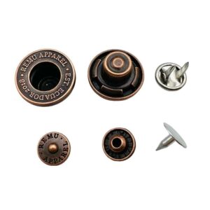 Custom Embossed Branding Antique Copper Metal Jeans and Rivets for Denim Apparel, Vintage Hollow Metal Tack Buttons for Jeans
