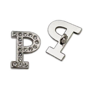 Custom Garment Metal Letter P Logo Plates with Rhinestones, Zinc Alloy Sew-on Branding Labels for Clothing