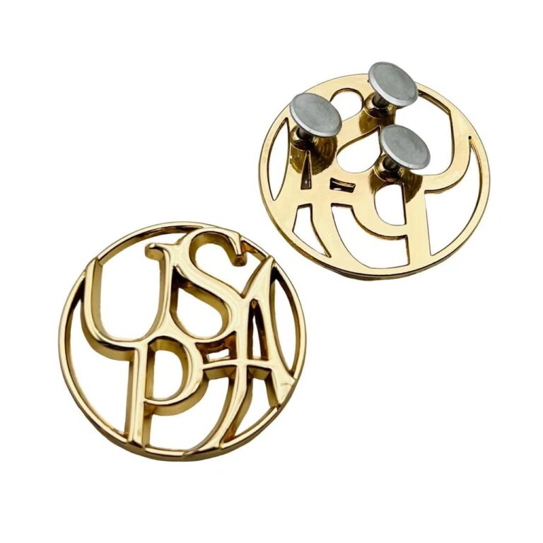 Custom Branding Metal Logo Round Gold Plated with Rivets for Leather Boots