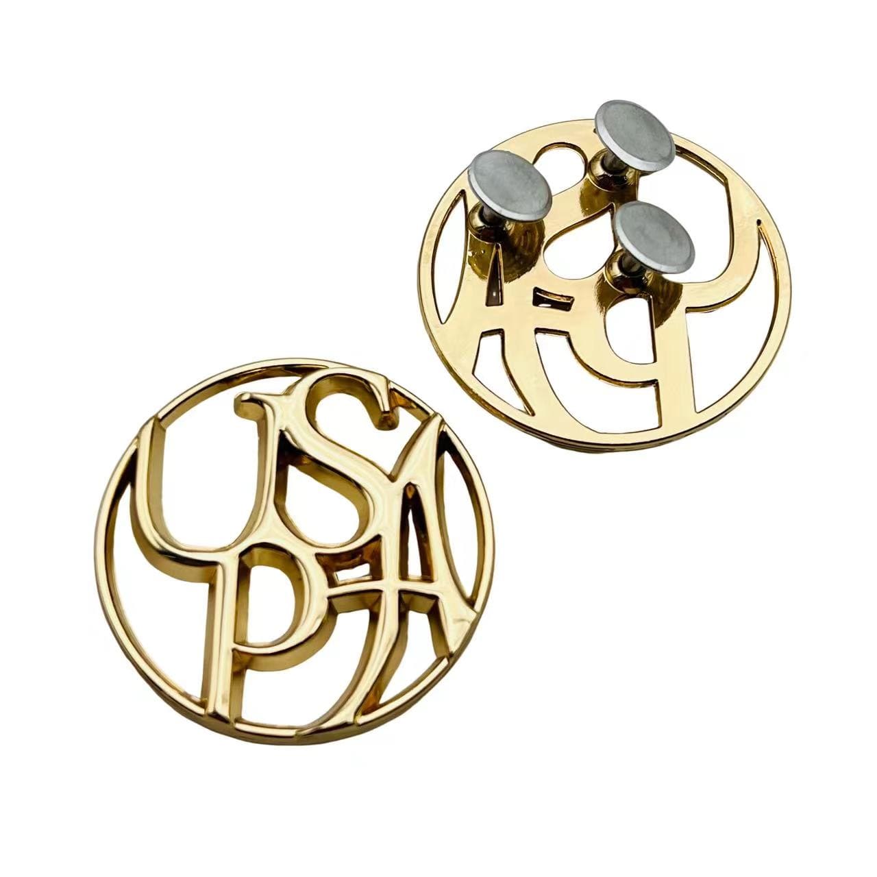 Custom Branding Metal Logo Round Gold Plated with Rivets for Leather Boots