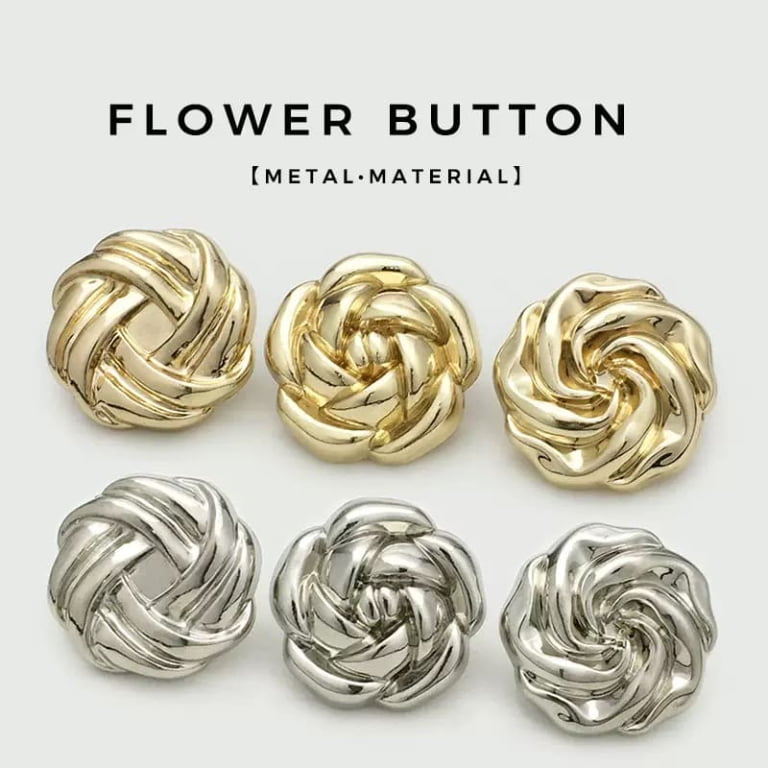 Factory Wholesale Ready Stock Embossed Metal Flower Button – Decorative Metal Buttons for Sewing, Knitting, Coats, and Fashion DIY Crafting